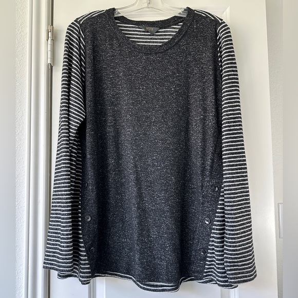 Women's Charcoal and Striped Long Sleeve Tee - Picture 2 of 6